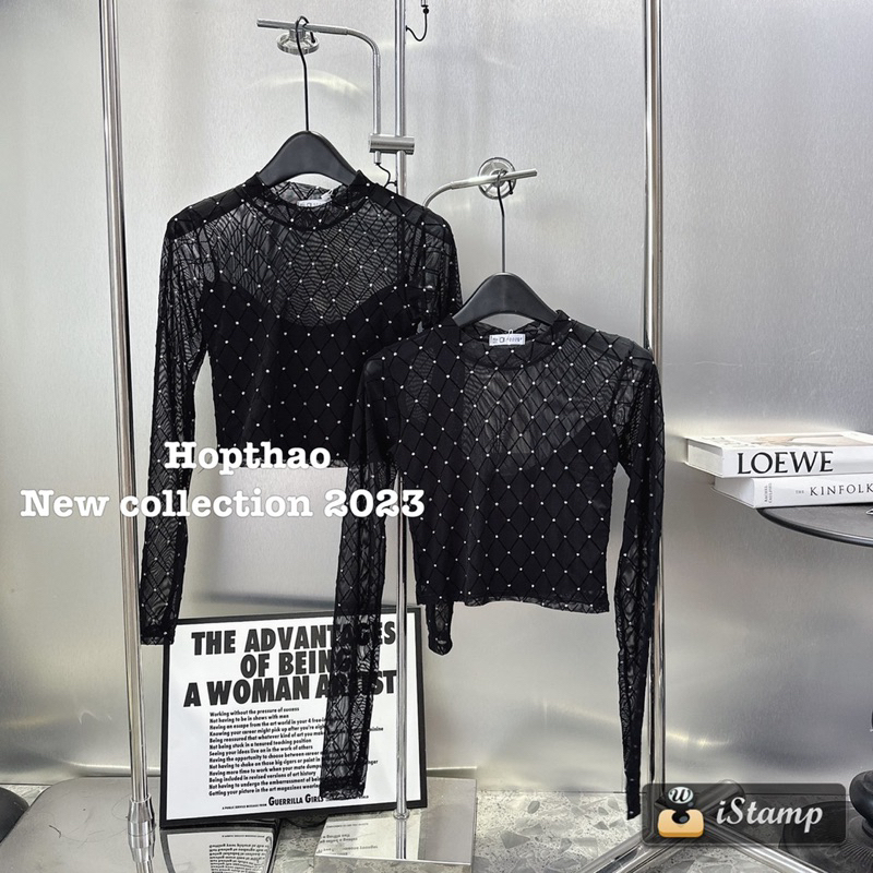 ÁO KIỂU LƯỚI ĐÍNH ĐÁ CỔ TRÒN SEXY TAY DÀI MS12273