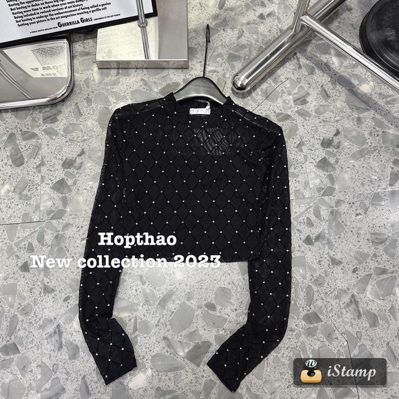 ÁO KIỂU LƯỚI ĐÍNH ĐÁ CỔ TRÒN SEXY TAY DÀI MS12273