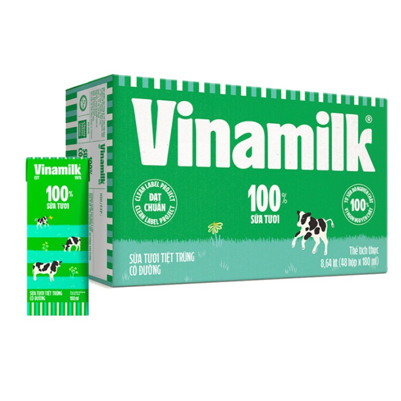 Thùng 48 hộp sữa tươi có đường Vinamilk 180ml