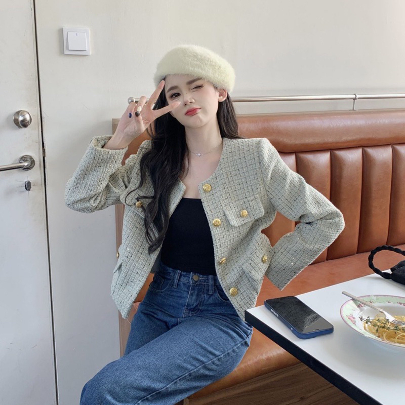 Áo Khoác Dạ Kim Sa Dài Tay 2 Lớp, áo khoác ngoài