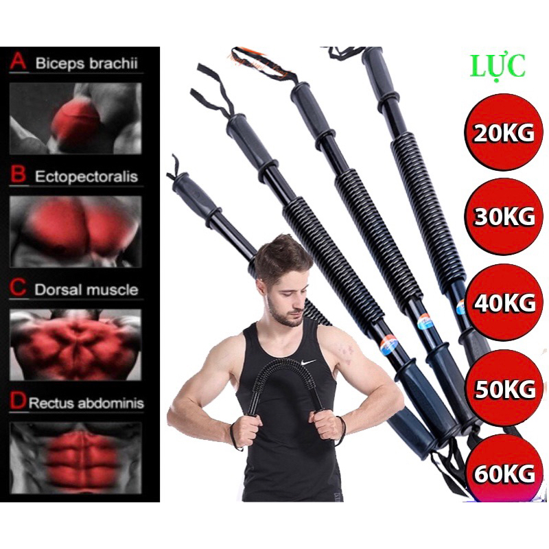 Gậy lò xo tập cơ tay - Gậy tập lực 20kg hàng loại 1