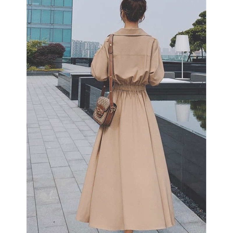 Đầm váy sơ mi nút eo tay dài 2 màu