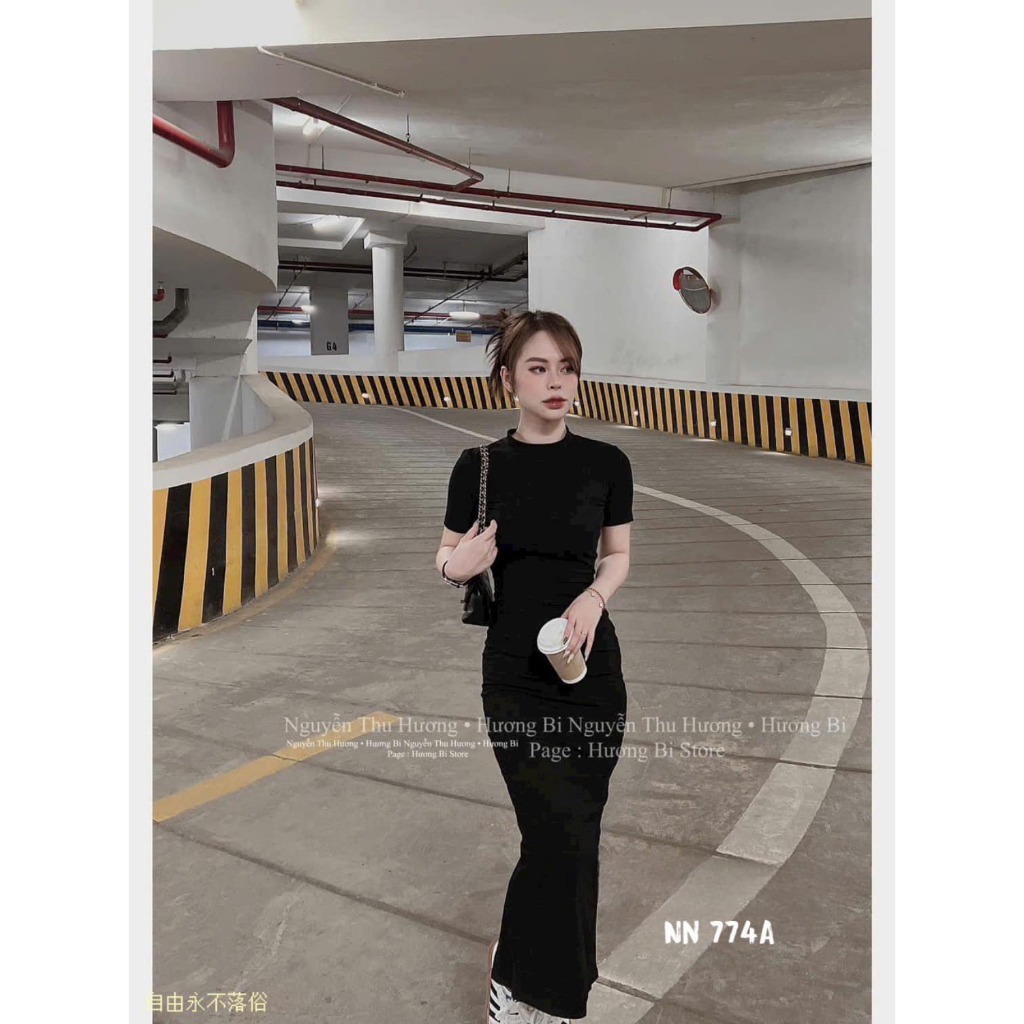 Váy tăm hàn body cộc tay dáng dài tôn dáng