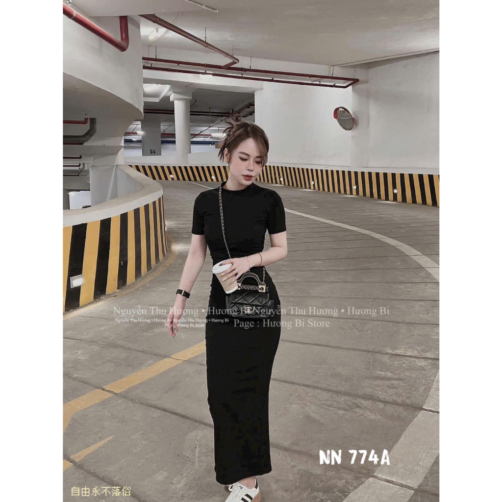 Váy tăm hàn body cộc tay dáng dài tôn dáng