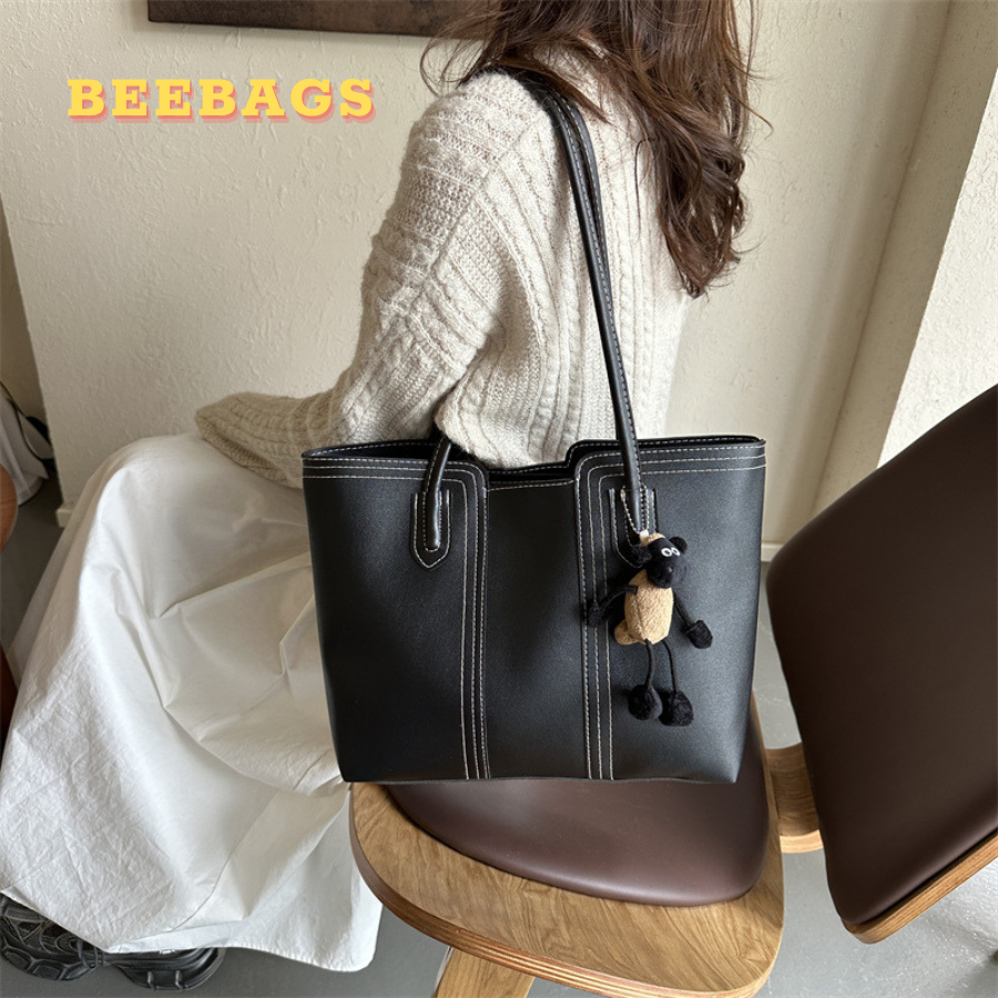 Túi Tote Da Kèm Gấu Bông Cừu Có Khóa Kéo Đựng Vừa A4, Laptop | TOTE34 | Túi Tote Da Đeo Vai Tặng Gấu Xinh Đi Học, Đi Làm