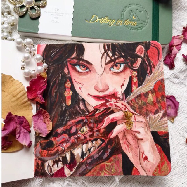 Sổ vẽ màu nước MH Art 300gsm bìa xanh lá xinh xắn