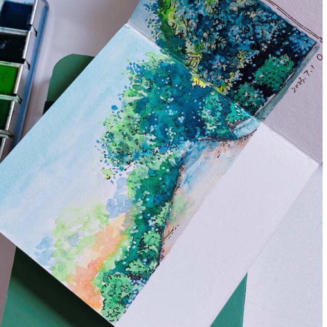 Sổ vẽ màu nước MH Art 300gsm bìa xanh lá xinh xắn