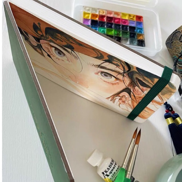 Sổ vẽ màu nước MH Art 300gsm bìa xanh lá xinh xắn