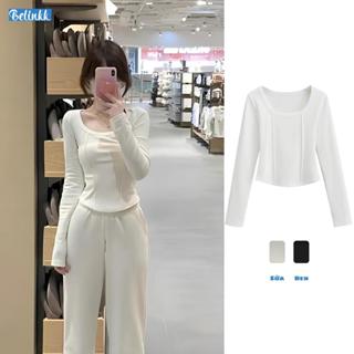 Áo thun nữ tay dài cổ tròn dáng ôm eo thiết kế kẻ vạch phong cách thường ngày AD162