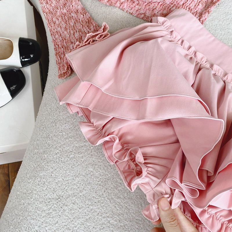 🌹Set hồng quần váy bèo nữ