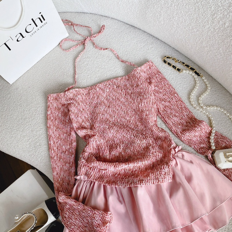 🌹Set hồng quần váy bèo nữ