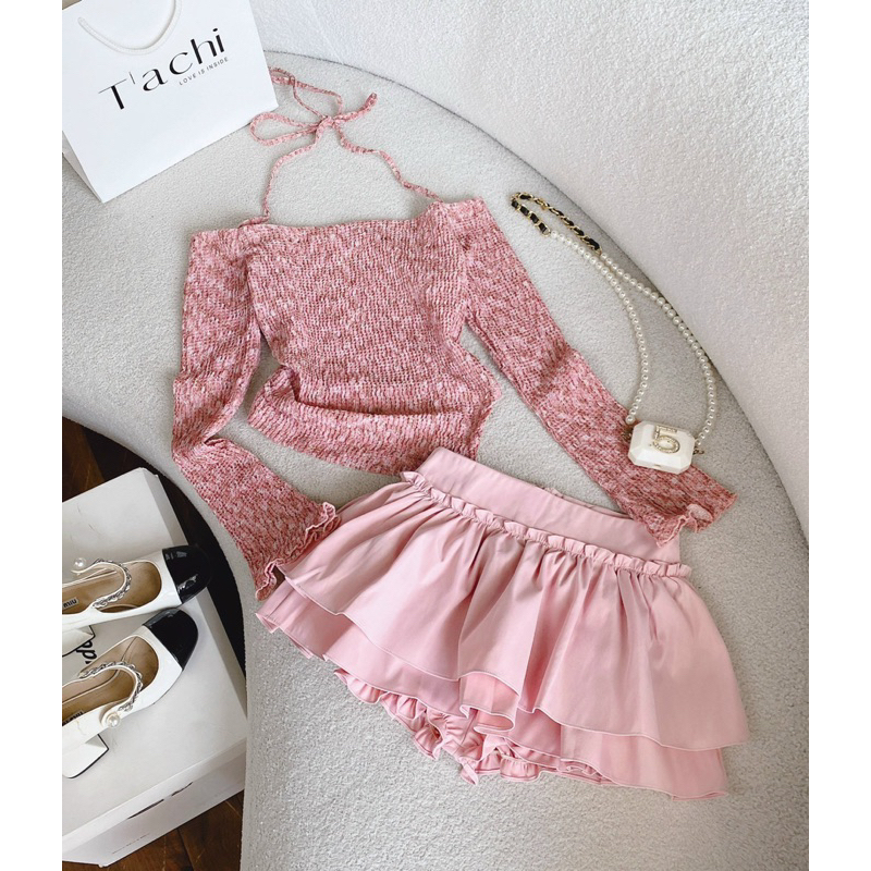 🌹Set hồng quần váy bèo nữ