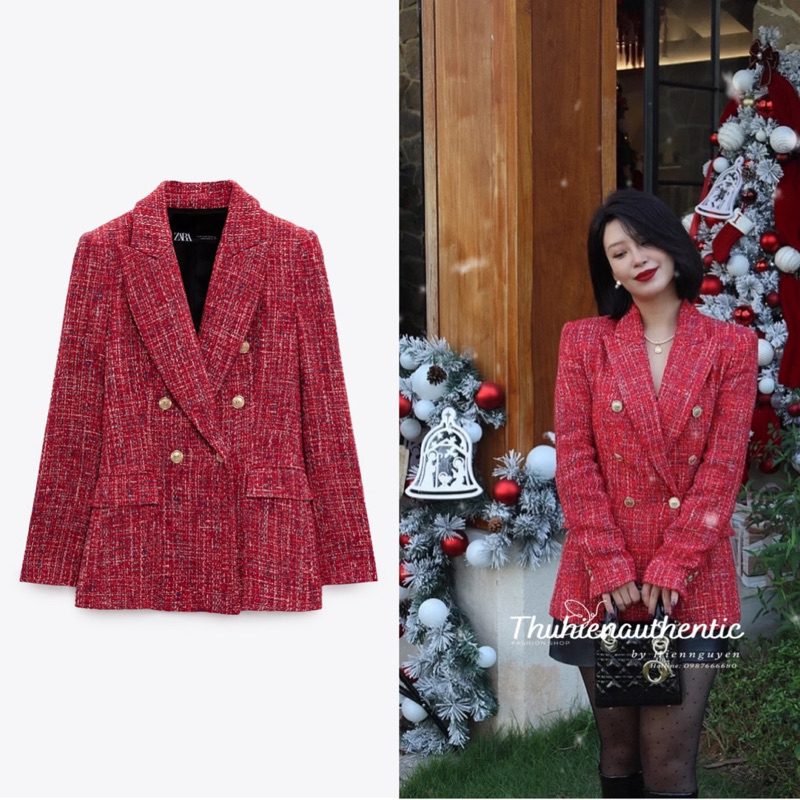 (Sẵn XS L) Áo vest đỏ tây ôm vừa vặn mẫu mới 6 cúc mã code: 7553/749/600 ZARA chính hãng(kèm ảnh thật)