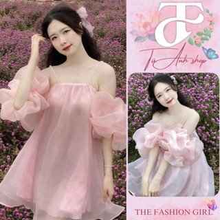 Váy 2 dây ngọc, Đầm hai dây voan tơ tay bồng công chúa đi chơi, đi tiệc, ảnh kỷ yếu - Tú Anh Shop
