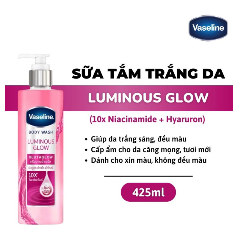 Sữa Tắm Trắng Sáng Da Vaseline Body Wash GlutaGlow 10X Cho Da Ẩm Mượt, Căng Bóng 425ml