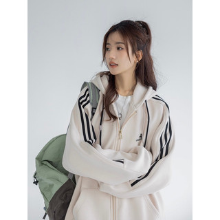 Áo hoodie zip thêu chữ và phối Sọc Tay Kiểu Dáng Unisex Form Rộng Áo Khoác Thu Đông PROTEX