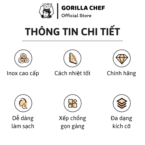 Tô chén bát inox kiểu Hàn Quốc 2 lớp cách nhiệt Gorilla Chef - Hàng chính hãng inox cao cấp đủ kích cỡ