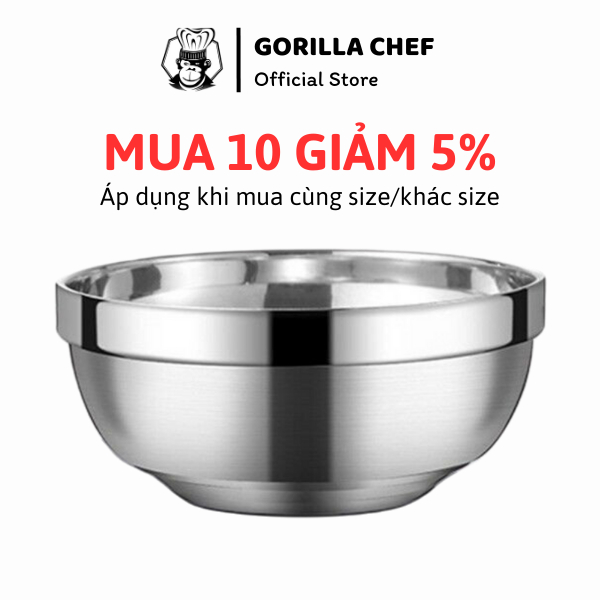 Tô chén bát inox kiểu Hàn Quốc 2 lớp cách nhiệt Gorilla Chef - Hàng chính hãng inox cao cấp đủ kích cỡ