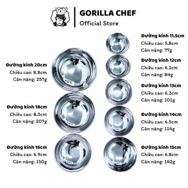 Tô chén bát inox kiểu Hàn Quốc 2 lớp cách nhiệt Gorilla Chef - Hàng chính hãng inox cao cấp đủ kích cỡ