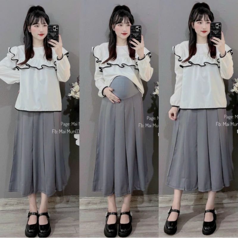 CHÂN VÁY BẦU DÁNG DÀI XẾP LY 45-75KG ảnh thật