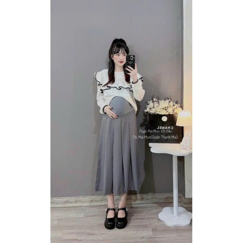 CHÂN VÁY BẦU DÁNG DÀI XẾP LY 45-75KG ảnh thật