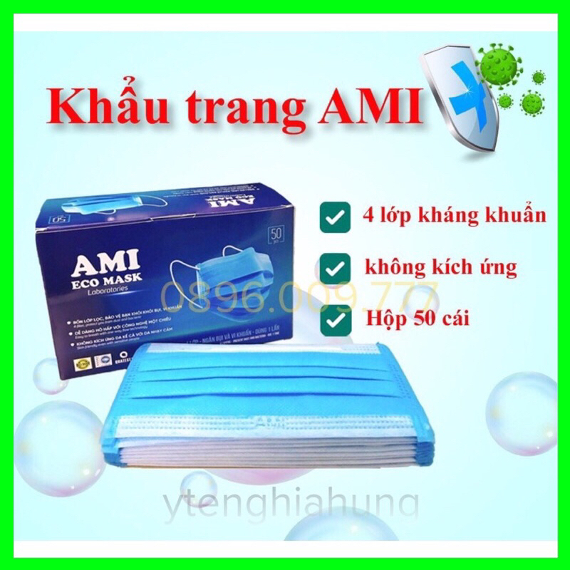 ⚡Hộp 50 cái Khẩu trang y tế 4 lớp chuẩn hiệu AMI🍀