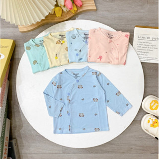 Combo 5 Áo dài tay sơ sinh khuy chéo cho bé trai bé gái thun peptit mềm mại Avalew