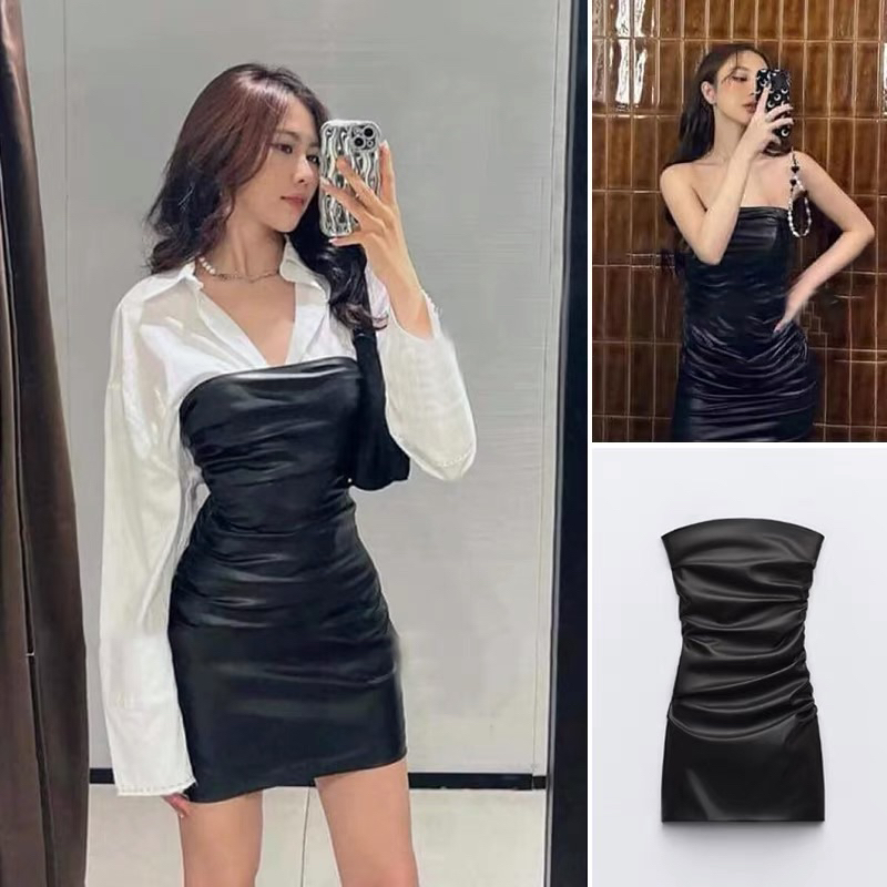 Đầm cúp ngực đen da hàng TQ