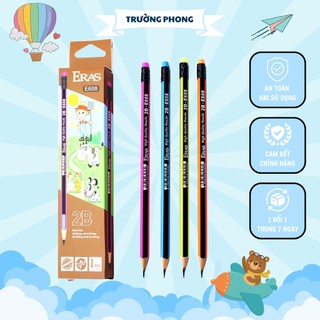 Bút chì gỗ có tẩy 2b eras - nét bút mịn, ngòi chắc chắn, dùng để luyện chữ cho học sinh e608