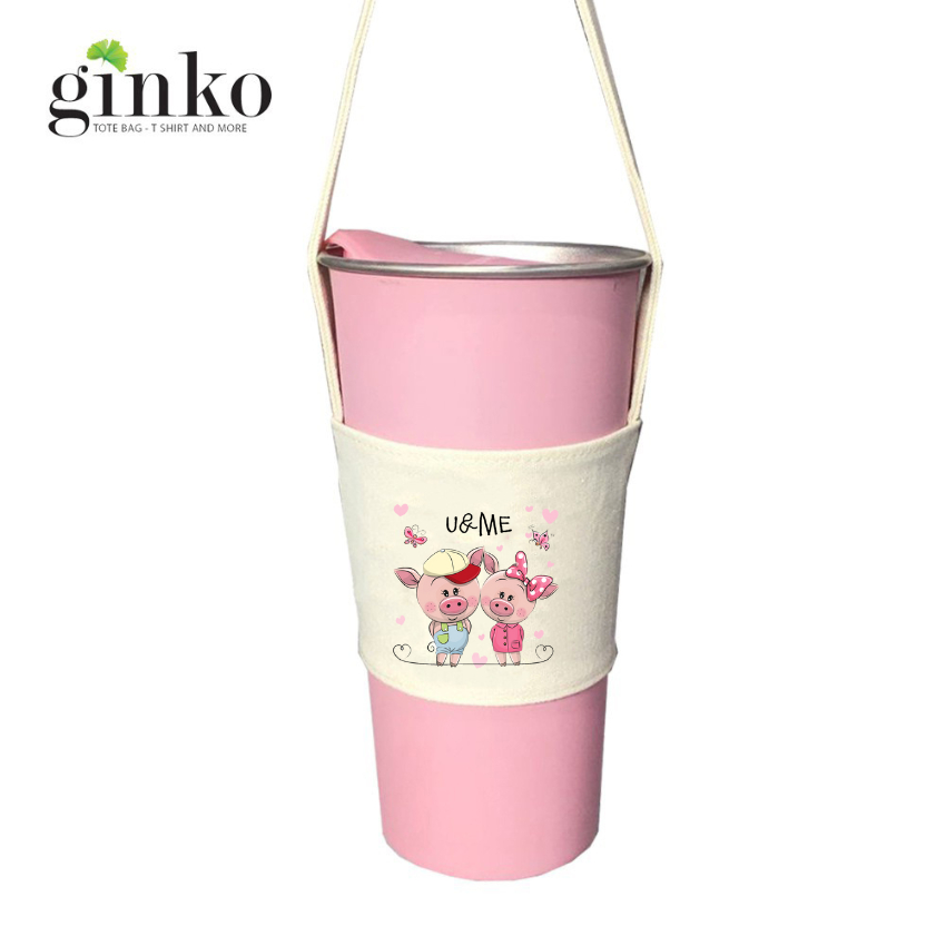 Túi treo ly, cốc (Cup Holder) Ginko Canvas in hình cute ( nhiều mẫu)