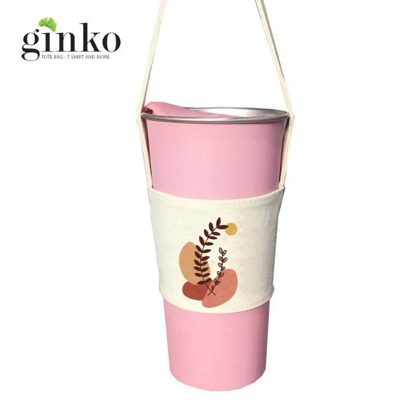 Túi treo ly, cốc (Cup Holder) Ginko Canvas in hình cute ( nhiều mẫu)