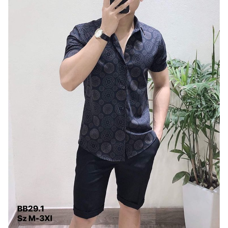 Aó sơ mi nam tay ngắn chất vải lụa Thái cao cấp chống nhăn, phom body Hàn Quốc, mặc mát