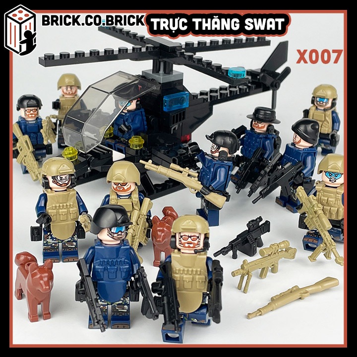 Trực Thăng Xe Cảnh Sát SWAT Mô hình Lắp ráp Quân sự Army  Police SWAT Đồ chơi Trực Thăng SWAT Xe Cảnh Sát Chống Bạo Động