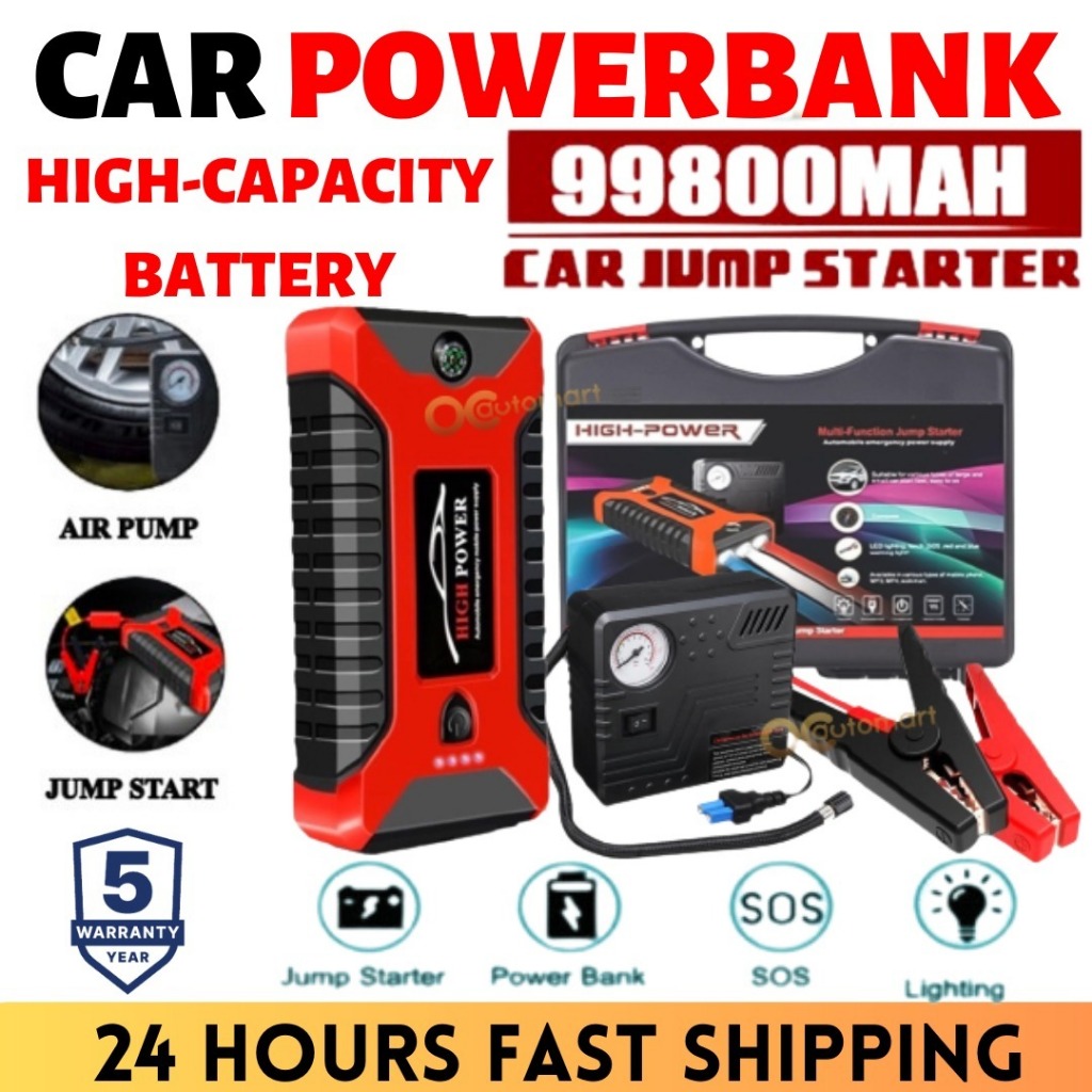 SHIP 24 GIỜ 🔥THIẾT KẾ MỚI🔥 99800 Mah Powerbank Jump Starter Jump Starter Bộ sạc dự phòng ô tô có bơm lốp