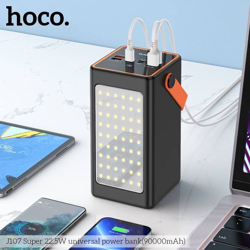 Pin dự phòng Hoco J107 90000mAh USB QC3.0 22.5W và TypeC PD 20W, có đèn led siêu sáng - HÃNG PHÂN PHỐI