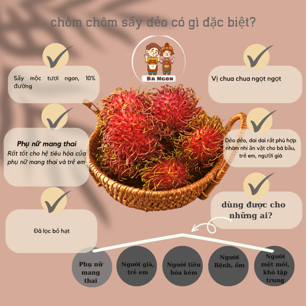 Chôm chôm sấy dẻo -chôm chôm lọc bỏ hạt sấy dẻo - vị tự nhiên - hình shop tự chụp