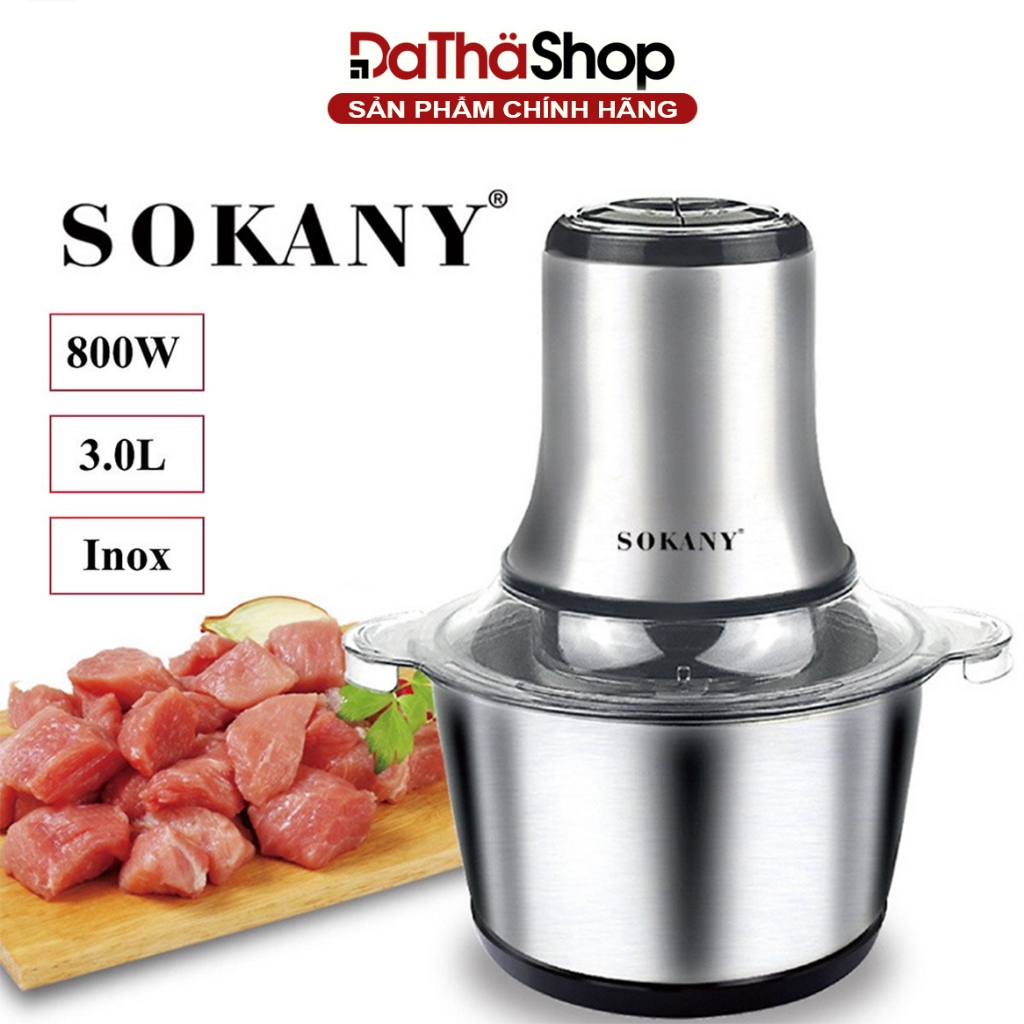 Máy Xay Thịt SOKANY Thực Phẩm Bằng Inox Dung Tích 3L, Công Suất 800W, An Toàn, Xay Được Nhuyễn Thịt Làm Giò Chả