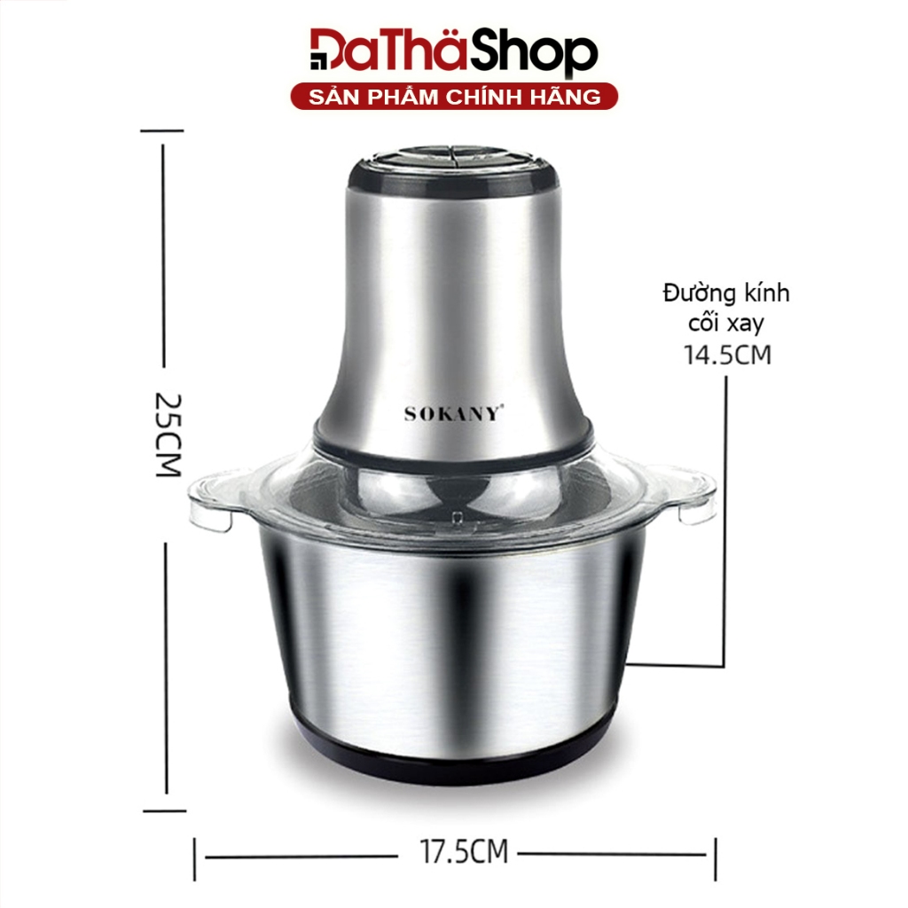 Máy Xay Thịt SOKANY Thực Phẩm Bằng Inox Dung Tích 3L, Công Suất 800W, An Toàn, Xay Được Nhuyễn Thịt Làm Giò Chả