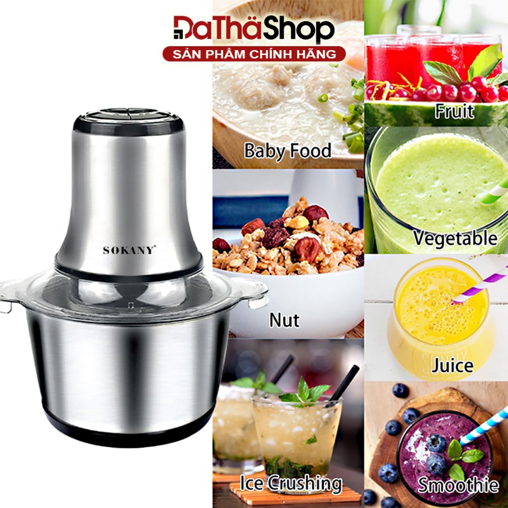 Máy Xay Thịt SOKANY Thực Phẩm Bằng Inox Dung Tích 3L, Công Suất 800W, An Toàn, Xay Được Nhuyễn Thịt Làm Giò Chả