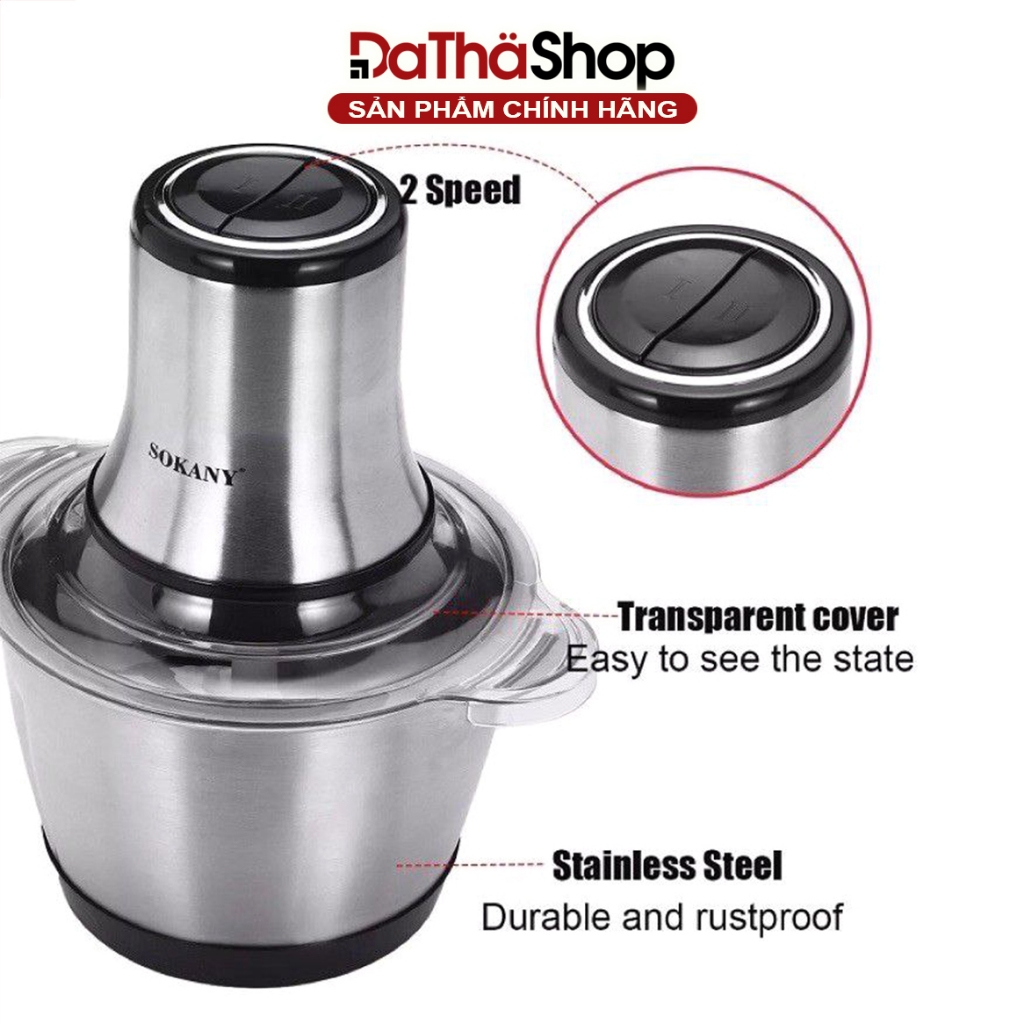 Máy Xay Thịt SOKANY Thực Phẩm Bằng Inox Dung Tích 3L, Công Suất 800W, An Toàn, Xay Được Nhuyễn Thịt Làm Giò Chả