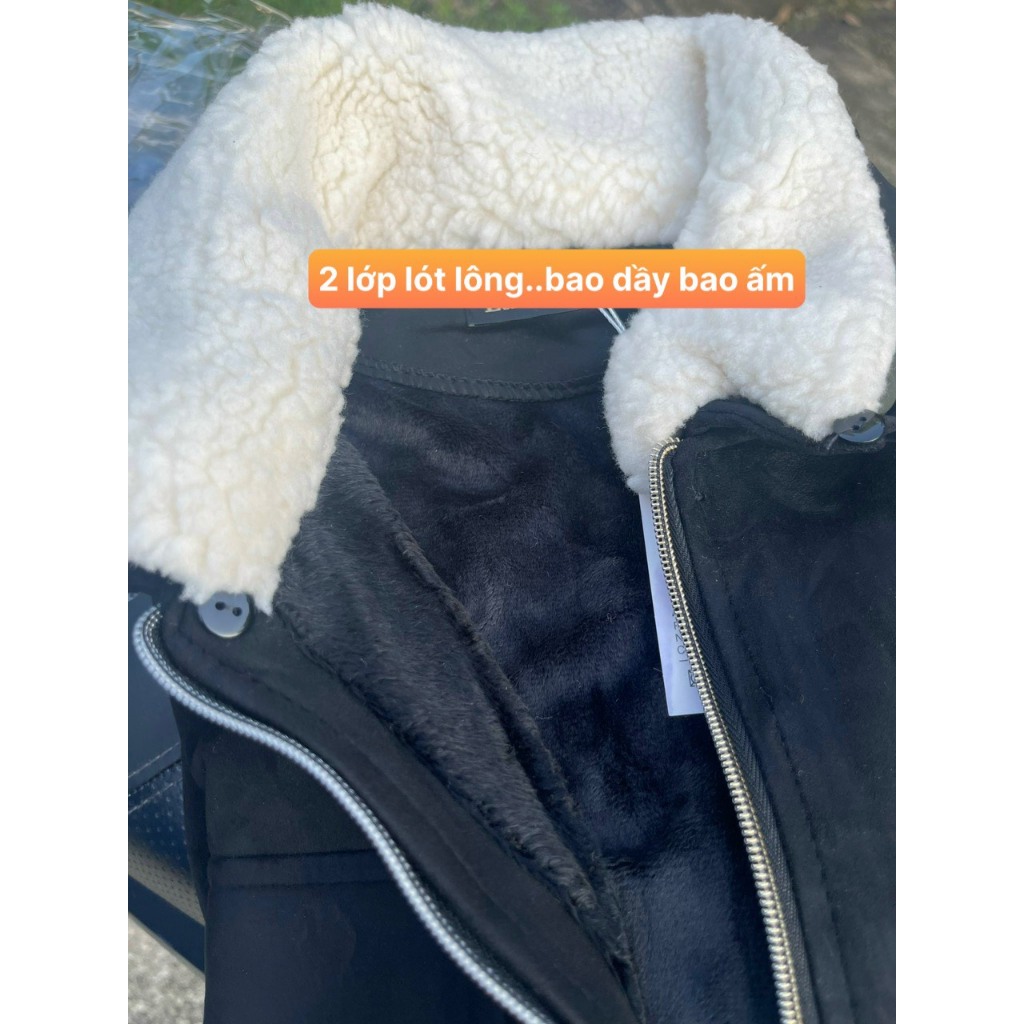 Áo khoác da lộn tay thêu đen