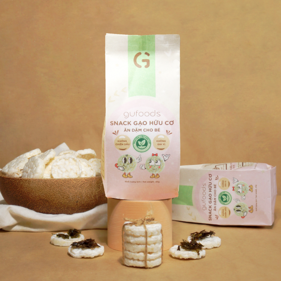 Combo 2 gói Bánh snack ăn dặm hữu cơ cho bé GUfoods (mỗi gói 40g) - Thành phần organic, Không gia vị, Dễ Ăn, Dễ tiêu hoá