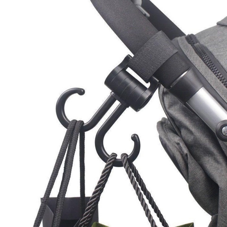 Móc treo đồ chống rơi đa năng, móc đôi treo đồ gắn xe đẩy, xe đạp, ôtô xoay 360 độ