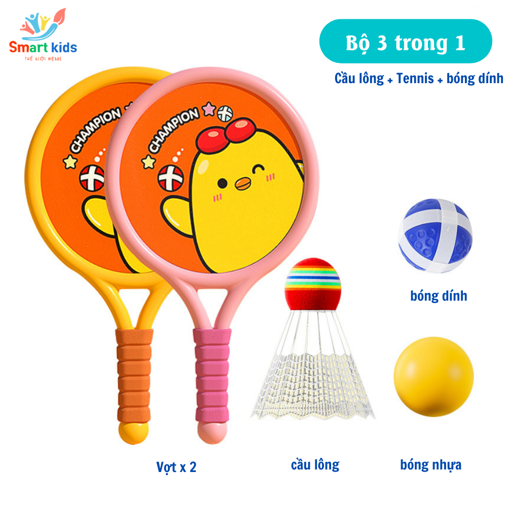 Bộ Vợt 3 Trong 1 Cầu Lông -Tennis - Bóng Dính Smartkids, Đồ Chơi Giúp Trẻ Vận Động Phát Triển Thể Chất