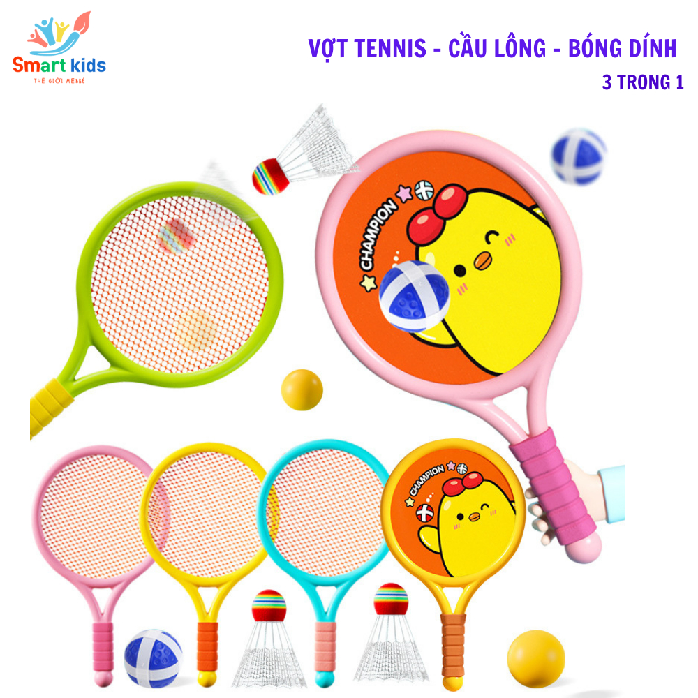 Bộ Vợt 3 Trong 1 Cầu Lông -Tennis - Bóng Dính Smartkids, Đồ Chơi Giúp Trẻ Vận Động Phát Triển Thể Chất