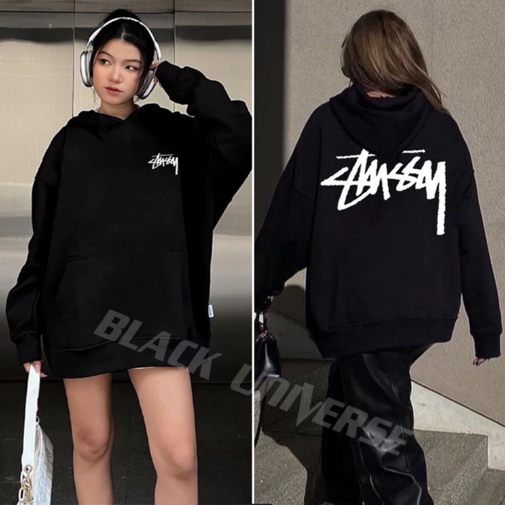 Áo Hoodie Nỉ Nam STUSSY, Chất Dầy Dặn, Dáng Rộng Mũ To 2 Lớp, Hình In Sắc Nét