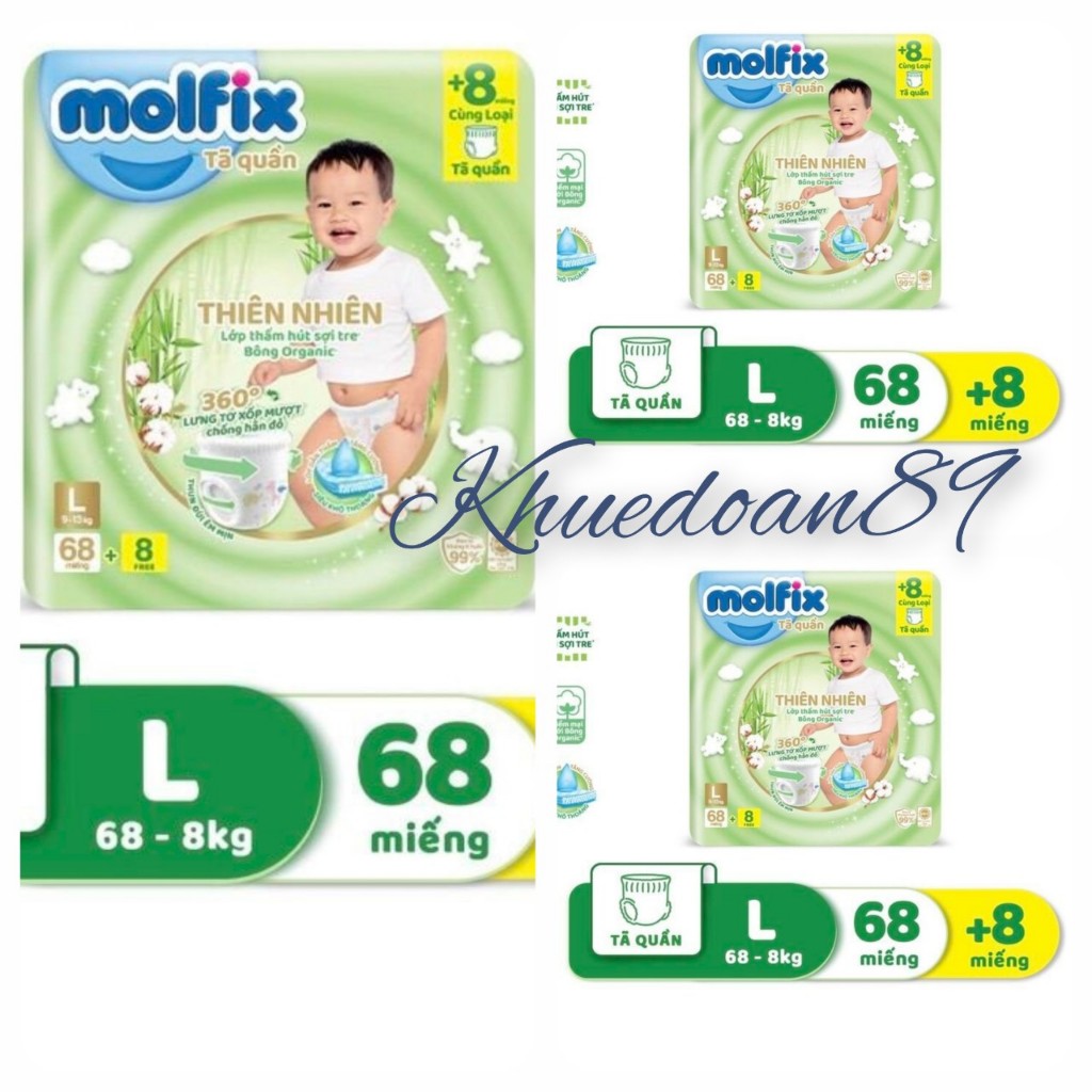 Combo 3 bịch quần molfix thiên nhiên ultra 3 M76+8 , 3 L68+8 , 3 XL62+8 , 3 XXL56+8