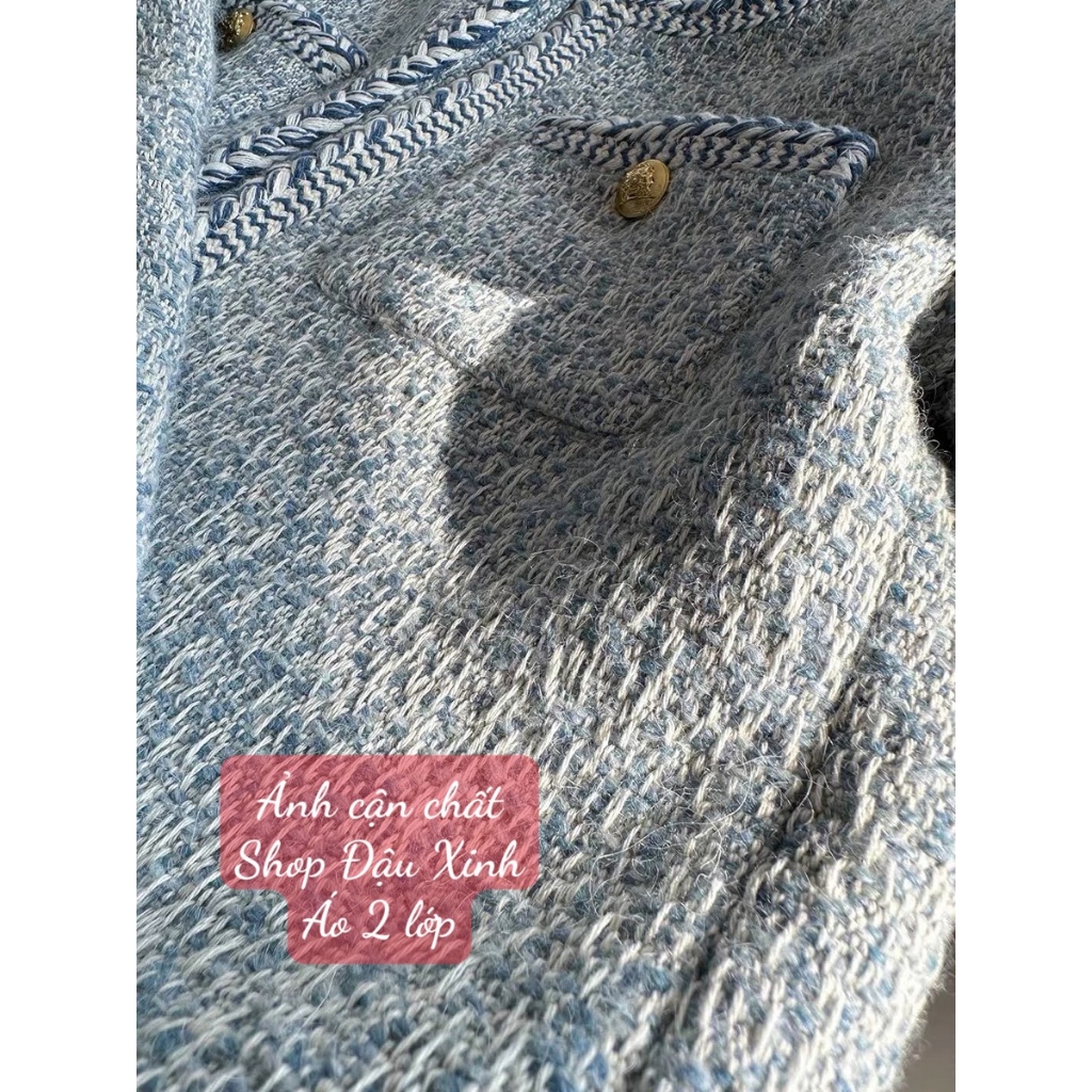 Áo khoác dạ Tweed cao cấp, áo dạ dáng ngắn màu xanh dương vải dạ dày dặn- DA05