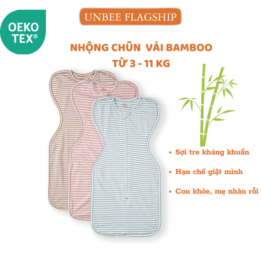 Nhộng Chũn Cho Bé Ngủ Ngon Unbee Mẫu Mới 2023 Hàng Thiết Kế Cao Cấp Chất Bamboo, Bozip Hàn Mềm Mại Co Giãn Đàn Hồi