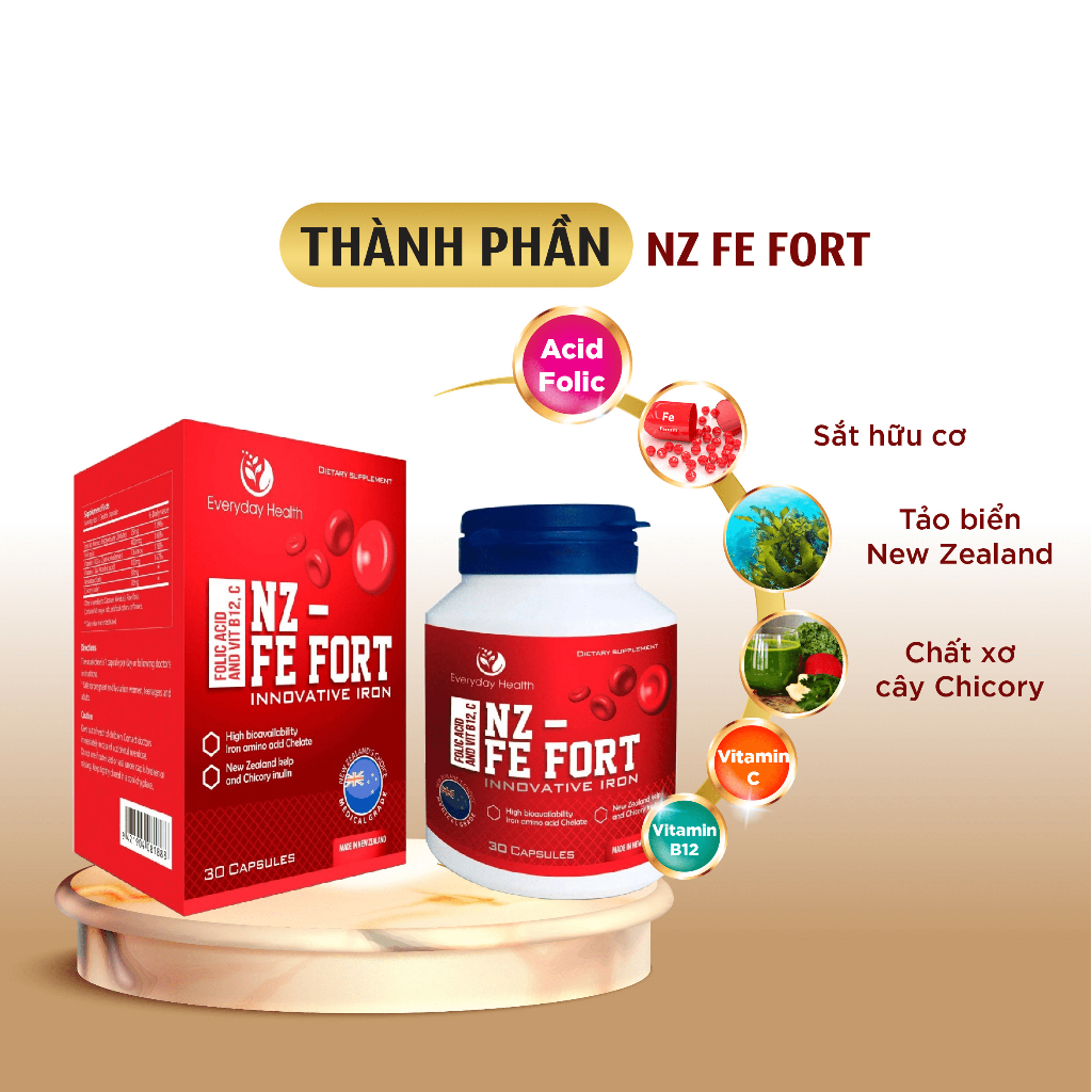 Viên bổ sung sắt hữu cơ không táo bón Everyday Health NZ FE FORT dành cho